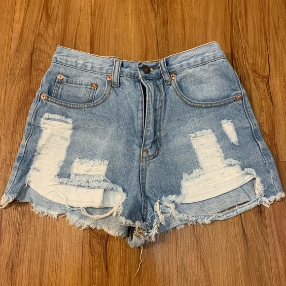 Signature8 Pants - SIGNATURE8 High Rise Distressed Jean Shorts